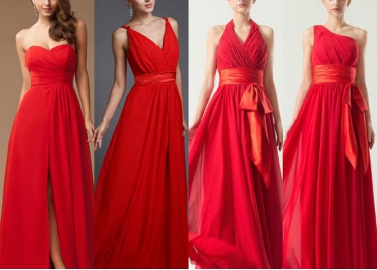 Mismatched red bridesmaid dresses inspiration