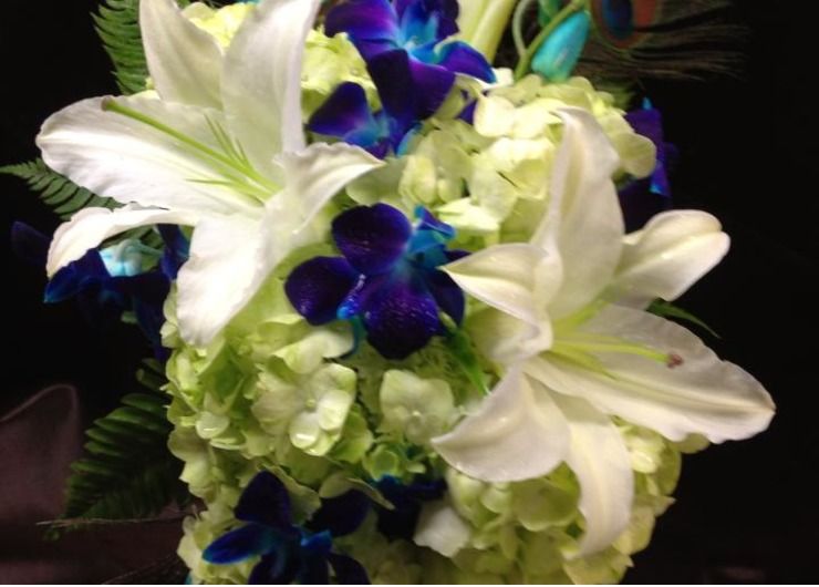 Blue Bom Orchids with Oriental Lilies