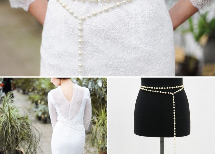 Elegant and simple ivory glass-pearl bridal belt