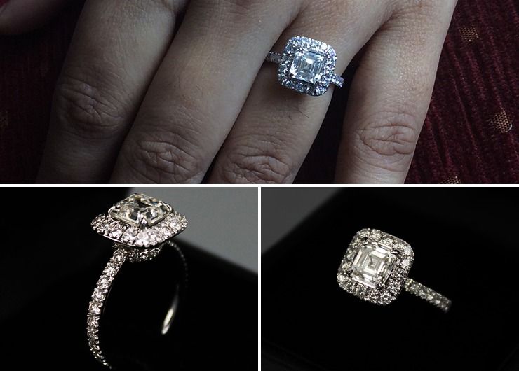 2.53 carats Asscher Cut Halo Design Diamond Ring. Set with 1.51 carats, F-color, VVS2-clarity