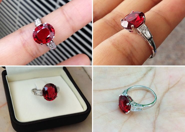 Vivid Red Spinel with Diamonds Anniversary Ring
