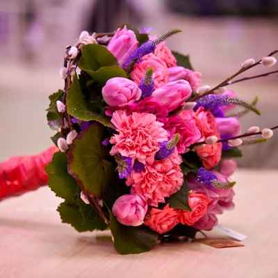 Spring pink tulip wedding bouquet