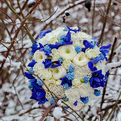 Winter blue rose wedding bouquet