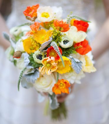 Autumn orange anemone wedding bouquet