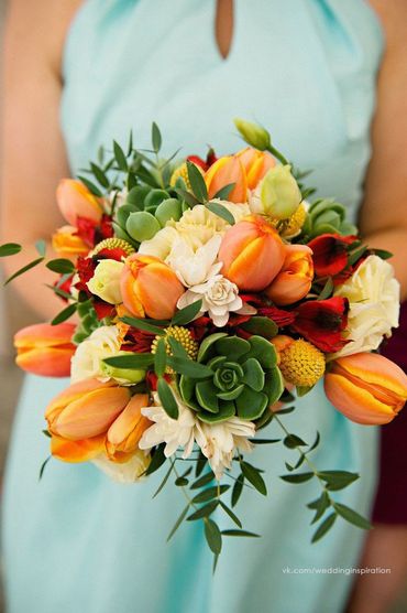 Autumn orange tulip wedding bouquet