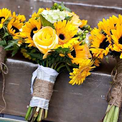 Rustic yellow rose wedding bouquet