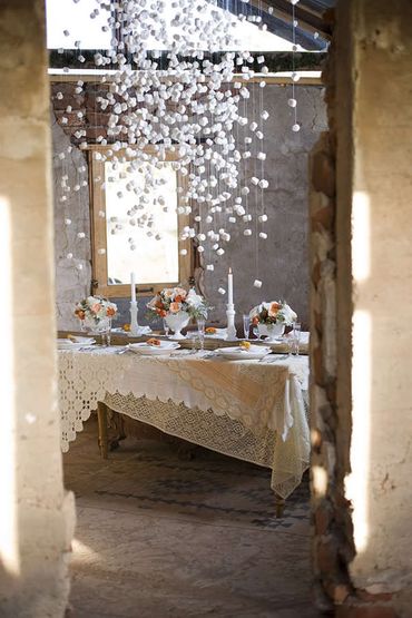 Rustic ivory wedding reception decor