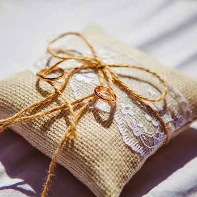 Rustic ivory wedding ring pillows