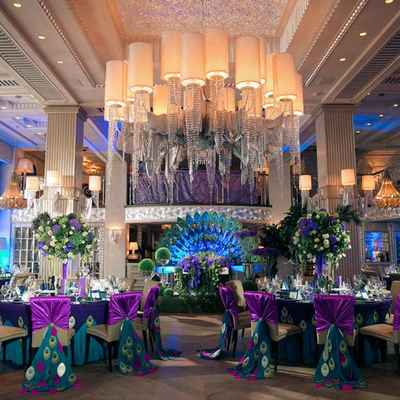Themed blue wedding reception decor