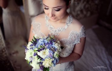 Blue peony wedding bouquet