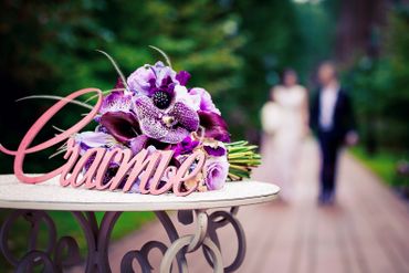 Purple wedding signs
