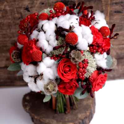 Winter red rose wedding bouquet
