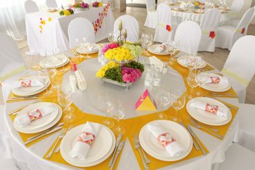 Yellow wedding reception decor