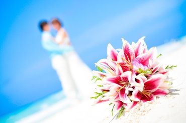 Beach pink lilly wedding bouquet