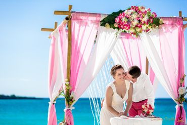 Beach pink wedding ceremony decor