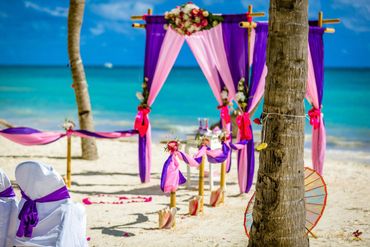 Beach pink wedding ceremony decor