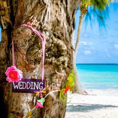 Beach pink wedding signs