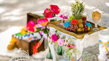 Beach pink wedding reception decor