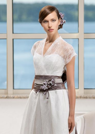 Brown short sleeve wedding dresses