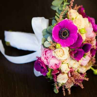 Pink anemone wedding bouquet