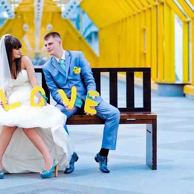 Yellow wedding signs