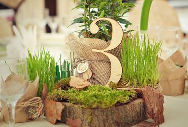 Rustic green wedding reception decor