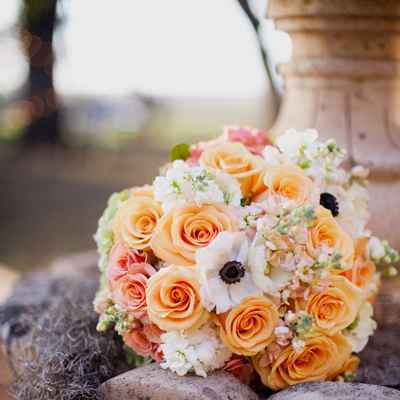 Orange anemone wedding bouquet