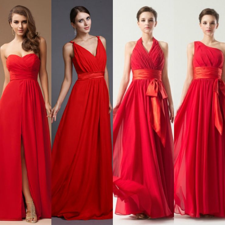 Mismatched red bridesmaid dresses inspiration