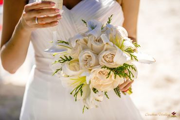 Beach ivory rose wedding bouquet