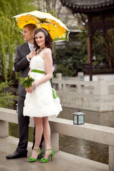 Outdoor white short wedding dresses