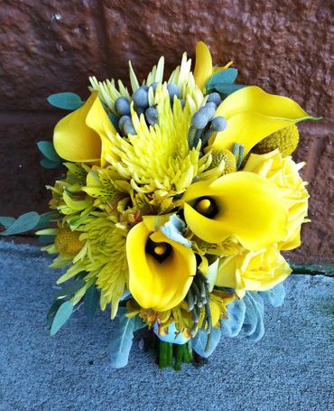 Yellow calla wedding bouquet