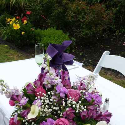 Purple wedding ceremony decor