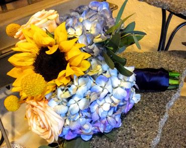 Blue hydrangea wedding bouquet