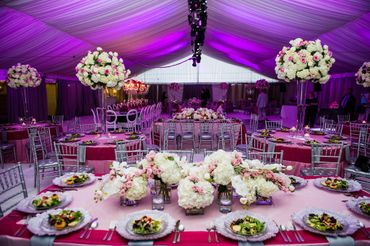 Purple wedding reception decor