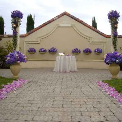 Outdoor pink wedding ceremony decor