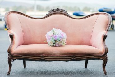 Outdoor brown wedding photo session decor