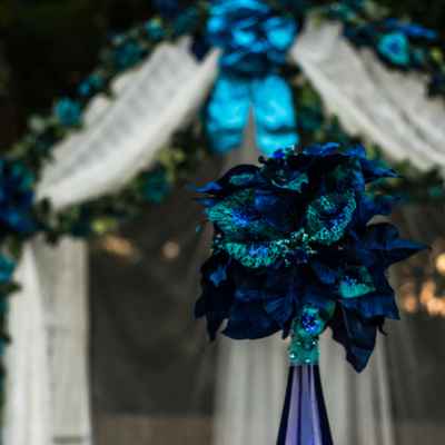 Outdoor blue wedding reception decor
