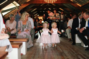 Pink kids at wedding