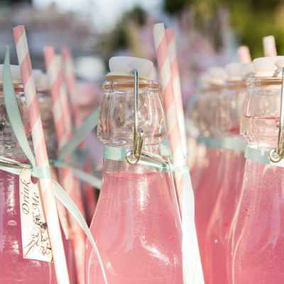 Outdoor pink wedding reception decor