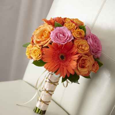 Orange rose wedding bouquet
