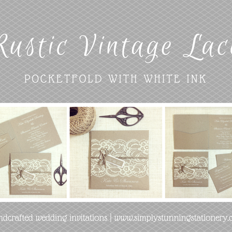Rustic Vintage Lace Pocketfold Invitations