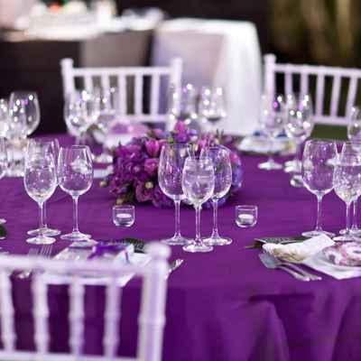 Outdoor purple wedding reception decor