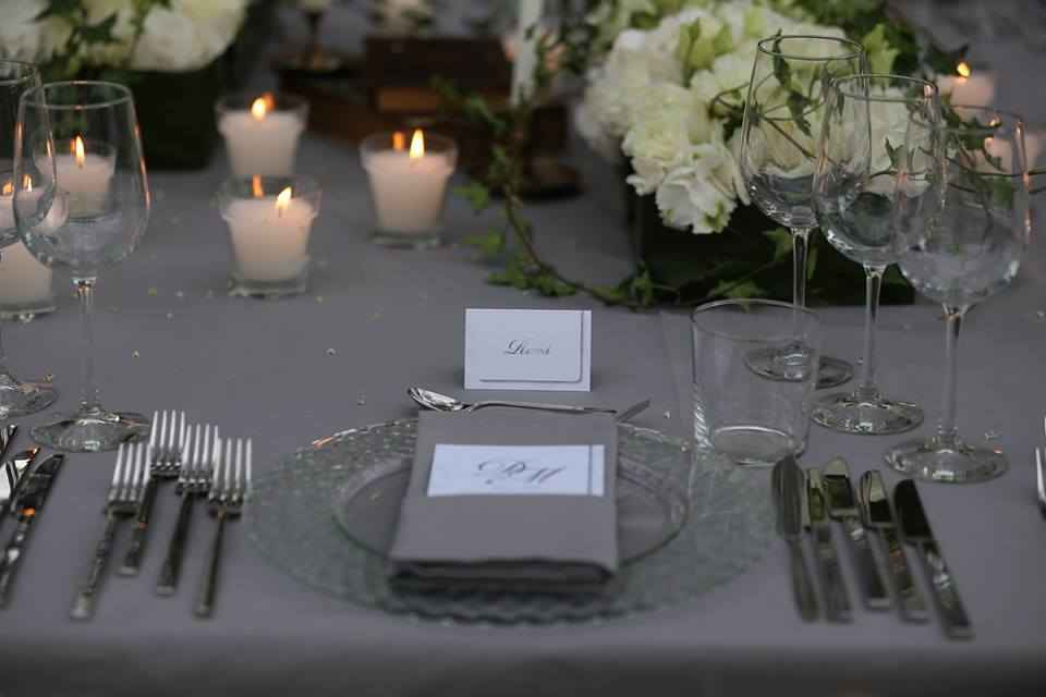 Grey wedding reception decor