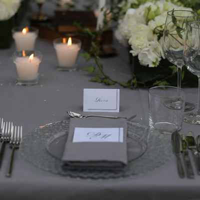 Grey wedding reception decor