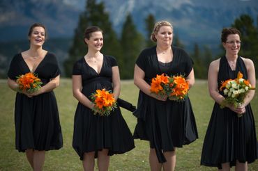 Black outdoor bridesmaids