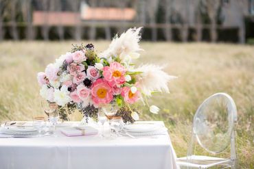 Ivory outdoor wedding floral decor