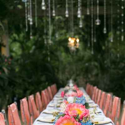 Pink outdoor wedding reception decor
