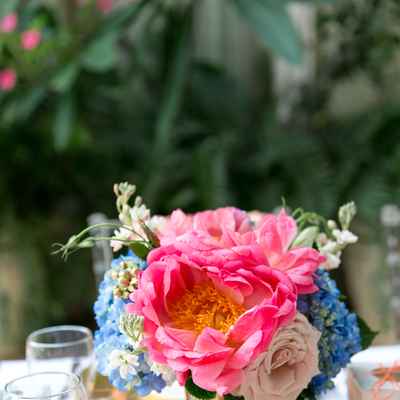 Pink outdoor wedding floral decor