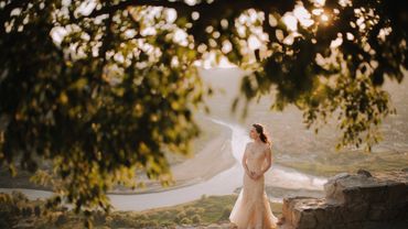 Ivory outdoor long wedding dresses