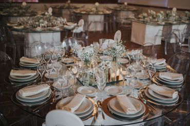 White wedding reception decor